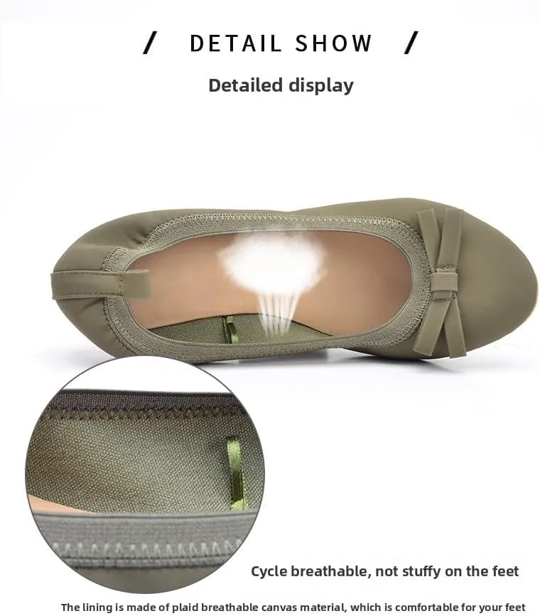 2025 Summer Shallow Mouth Wind Single Shoes Women's Bow Round Head Curved Shoes Skin-Friendly and Breathable Comfortable Lining Cushioning Performance,Skid Resistance