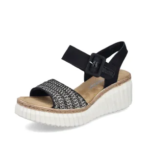 69176-00 - Black and Sand Buckle Sandal - Rieker