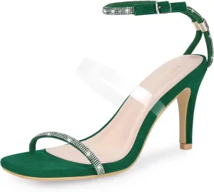 Allegra K Women's Diamond Heels Square Toe Ankle Strap Stiletto Heels Sandal