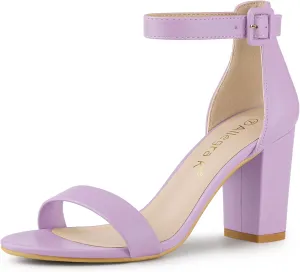 Allegra K Women's Solid Open Toe Buckle Block Heel Ankle Strap Sandals