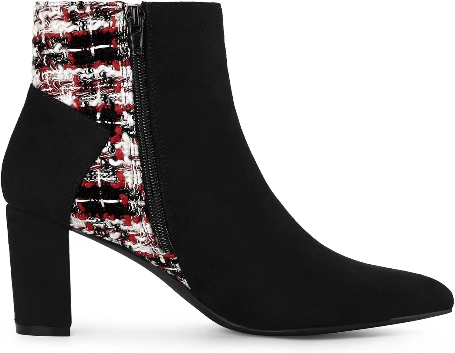 Allegra K Women's Tweed Plaid Heels Boot Bow Block Heels Ankle Boots
