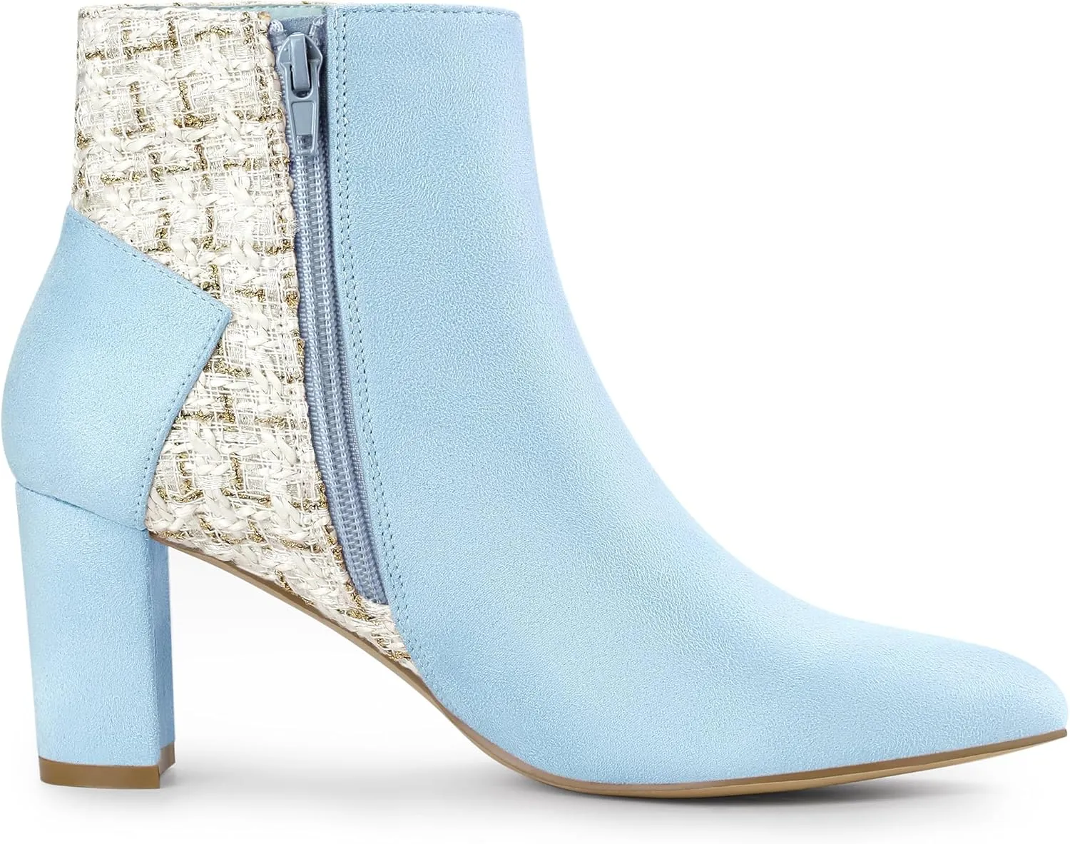 Allegra K Women's Tweed Plaid Heels Boot Bow Block Heels Ankle Boots