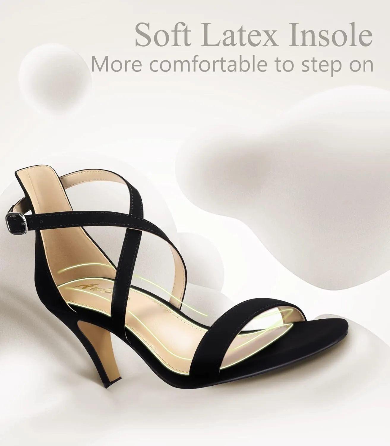 Ankis Nude Gold Black Heels Strappy Heels for Women 3 Inch Stiletto Open Toe Sandals for Wedding Evening Party Homecoming