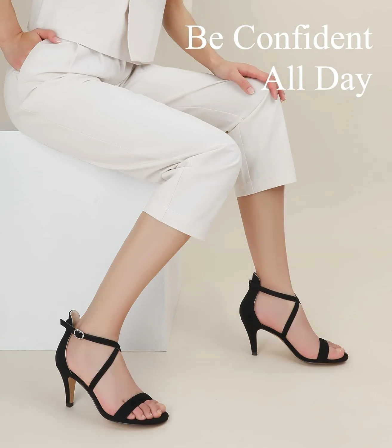 Ankis Nude Gold Black Heels Strappy Heels for Women 3 Inch Stiletto Open Toe Sandals for Wedding Evening Party Homecoming