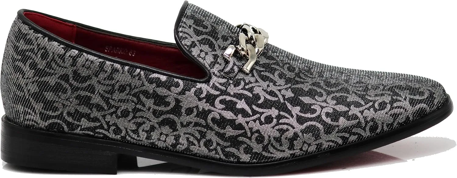 ARK1 Men's Vintage Satin Silky Floral Fashion Dress Loafer Slip On Tuxedo Formal Dress Shoes Designer