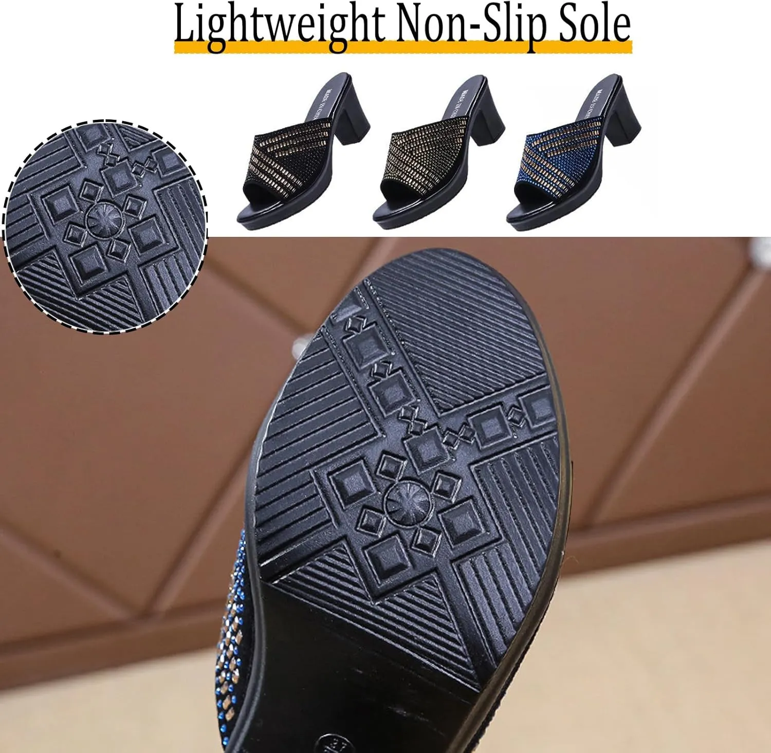 AUNTHUI Women's Rhinestones Platform Block Heel Sandals,Slip On Sparkling Crystal Wedge Sandals,Summer Fashion Party Dress Sandals,Open Toe Fish Toe High Heels