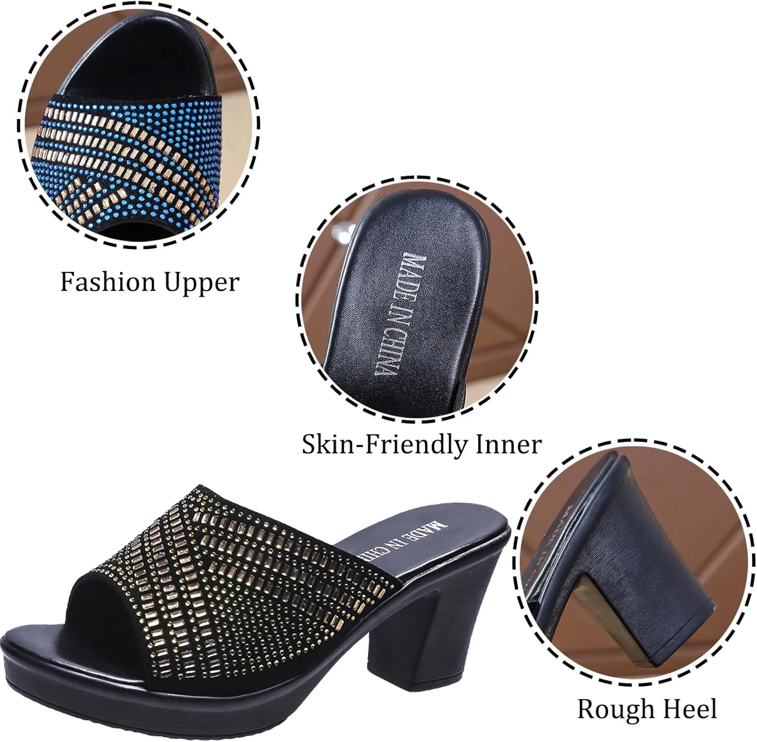 AUNTHUI Women's Rhinestones Platform Block Heel Sandals,Slip On Sparkling Crystal Wedge Sandals,Summer Fashion Party Dress Sandals,Open Toe Fish Toe High Heels