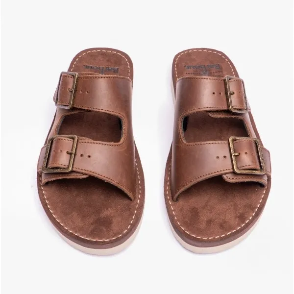 Barbour PIT Mens Dual Strap Slip-On Sandals Choco