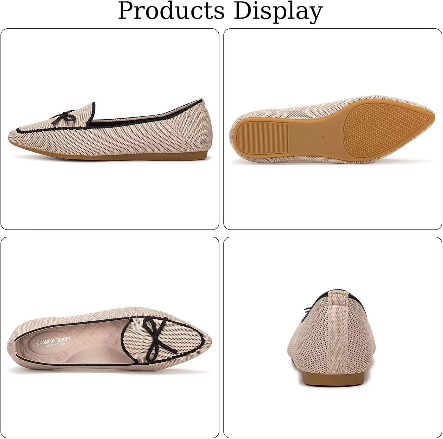 BEJINASH Women's Loafer Flats Casual Knit Fabric Lightweight Dressy Shoes Washable Elegant Pointed-Toe lace-up Bow Shoes Comfortable Ballet Shoes for Women Perfect for Daily