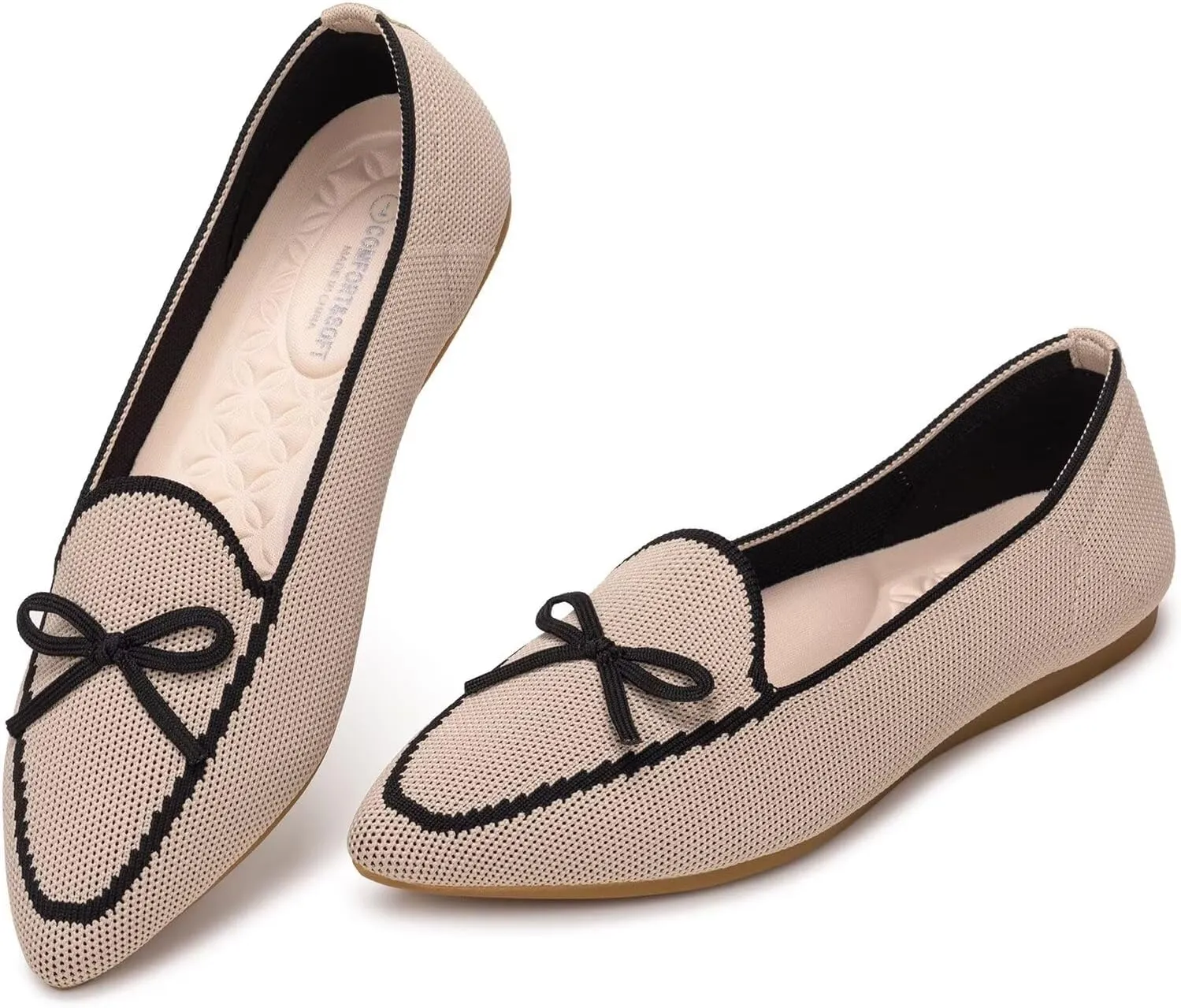 BEJINASH Women's Loafer Flats Casual Knit Fabric Lightweight Dressy Shoes Washable Elegant Pointed-Toe lace-up Bow Shoes Comfortable Ballet Shoes for Women Perfect for Daily