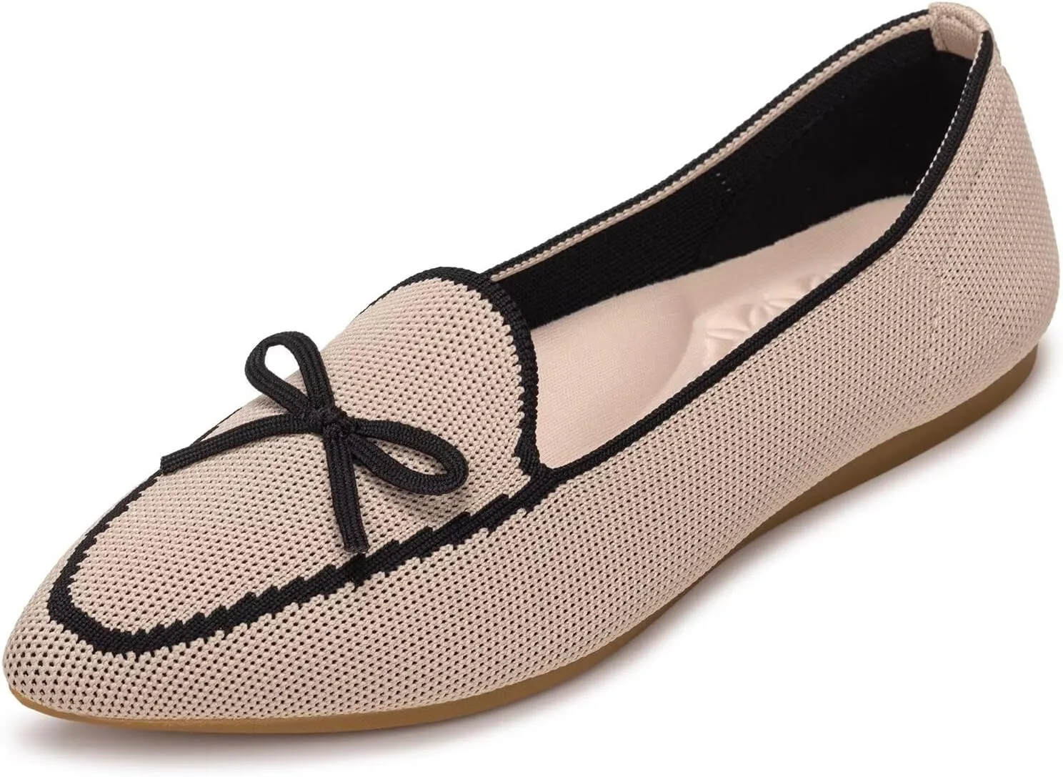 BEJINASH Women's Loafer Flats Casual Knit Fabric Lightweight Dressy Shoes Washable Elegant Pointed-Toe lace-up Bow Shoes Comfortable Ballet Shoes for Women Perfect for Daily