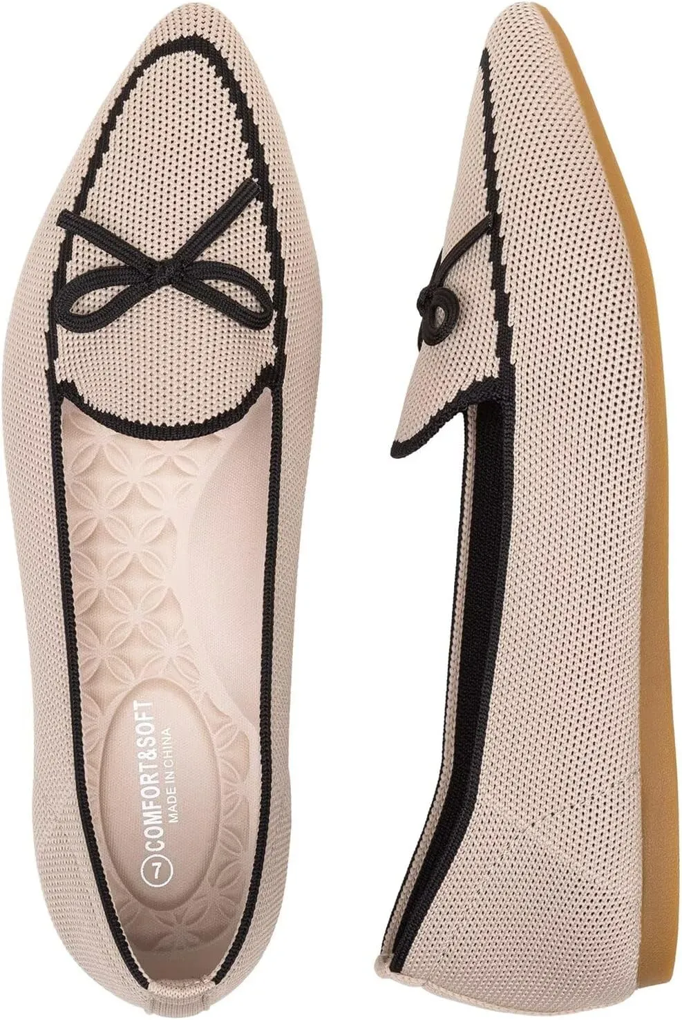 BEJINASH Women's Loafer Flats Casual Knit Fabric Lightweight Dressy Shoes Washable Elegant Pointed-Toe lace-up Bow Shoes Comfortable Ballet Shoes for Women Perfect for Daily