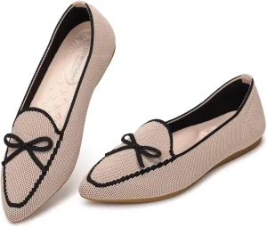 BEJINASH Women's Loafer Flats Casual Knit Fabric Lightweight Dressy Shoes Washable Elegant Pointed-Toe lace-up Bow Shoes Comfortable Ballet Shoes for Women Perfect for Daily