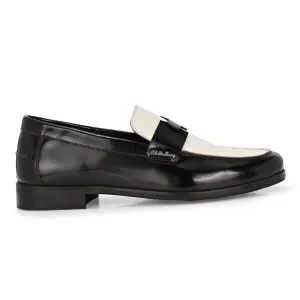 Black & White Patent Leather Handmade Bally Loafer Shoes