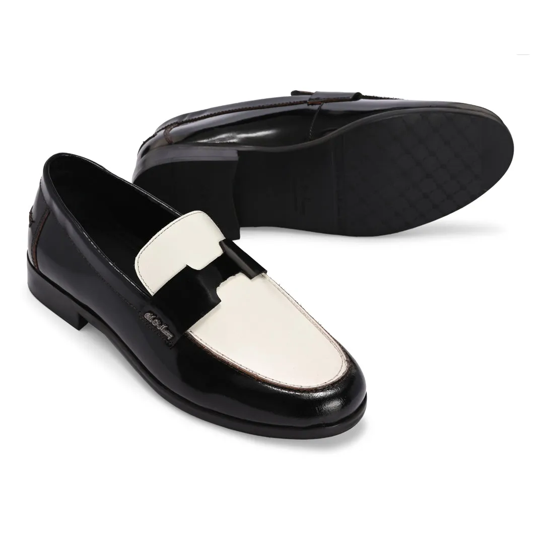 Black & White Patent Leather Handmade Bally Loafer Shoes