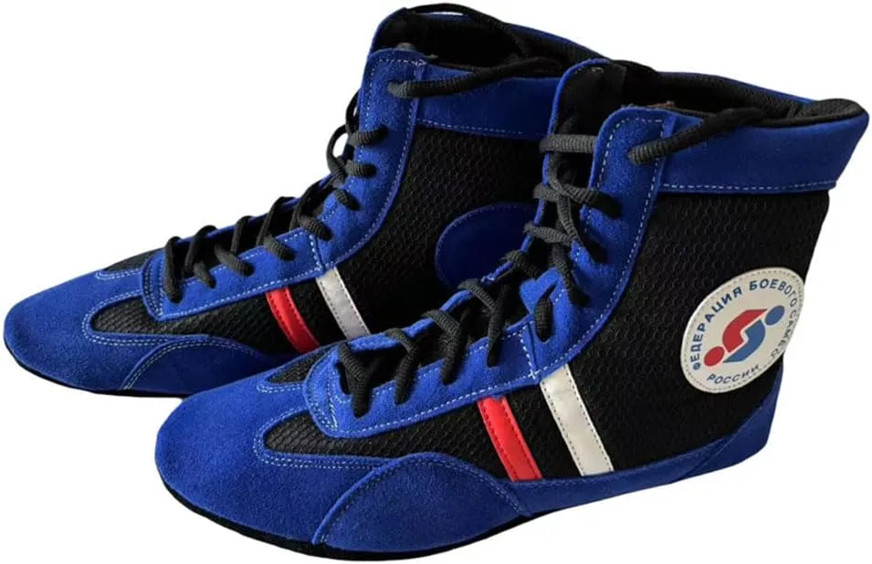 Blue Sambo Shoes Soft Sole Indoor Judo shoes Lightweight freestyle Wrestling Shoes,Squat Shoes,Adults Teens kids Sambo Shoes,MMA Kick Boxing Pro Fighting Boots Unisex,Training Workout Shoes,30-46 EU