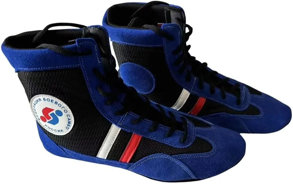 Blue Sambo Shoes Soft Sole Indoor Judo shoes Lightweight freestyle Wrestling Shoes,Squat Shoes,Adults Teens kids Sambo Shoes,MMA Kick Boxing Pro Fighting Boots Unisex,Training Workout Shoes,30-46 EU