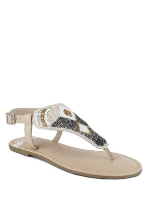 Chitra Pin Buckle Beaded Flat Sandals