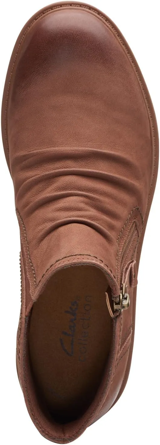 Clarks Womens Hearth Dove Leather Ruched Booties