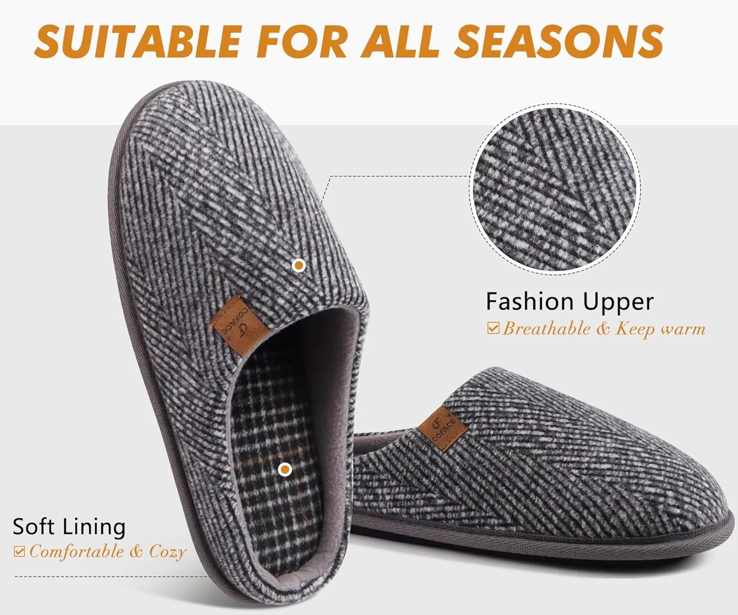 COFACE Unisex Mens Womens Cozy Memory Foam Scuff Slippers Casual Slip On Warm House Shoes Indoor/Outdoor Felt Sandal Slippers With Arch Support Rubber Sole Size 4-15