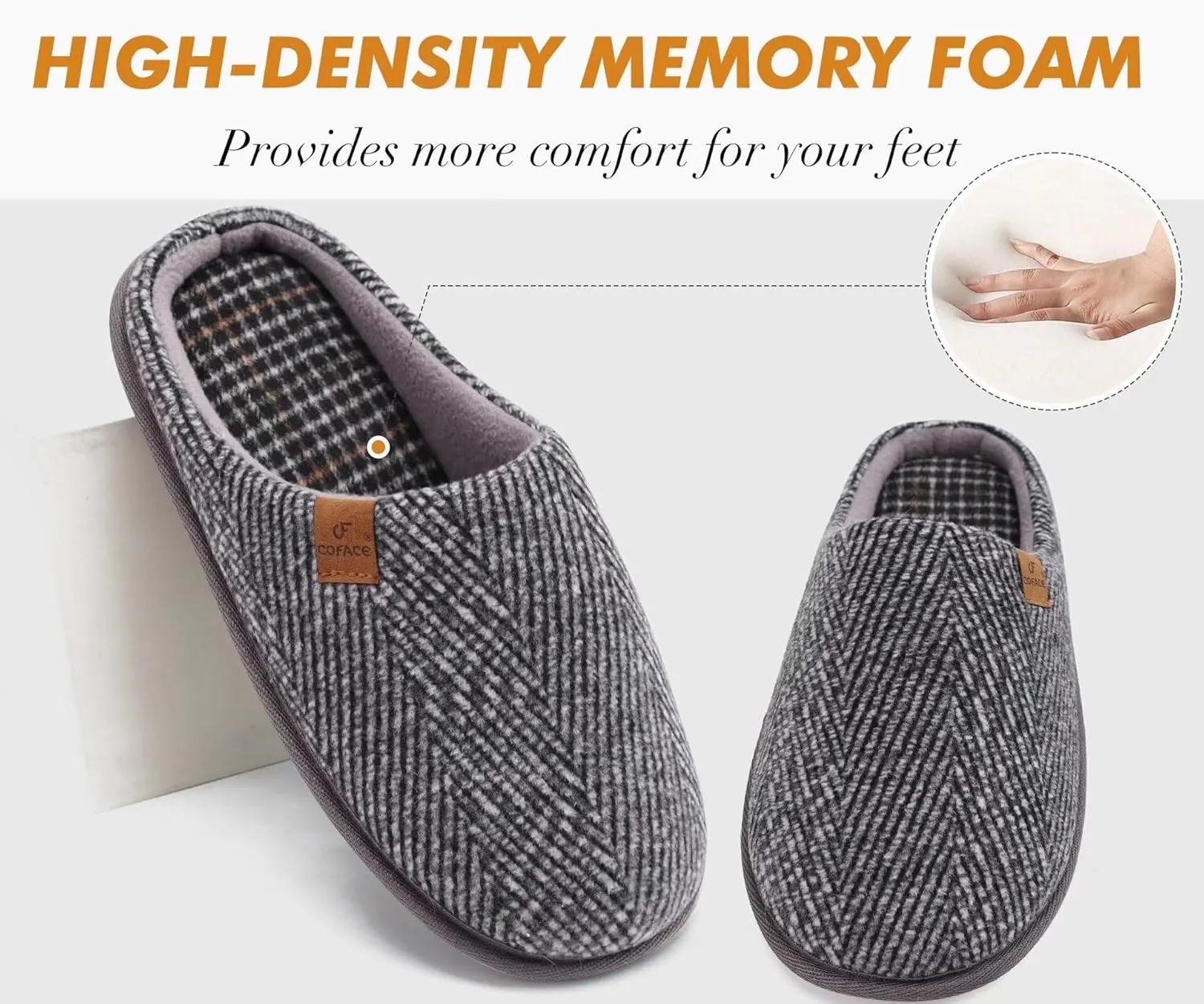 COFACE Unisex Mens Womens Cozy Memory Foam Scuff Slippers Casual Slip On Warm House Shoes Indoor/Outdoor Felt Sandal Slippers With Arch Support Rubber Sole Size 4-15