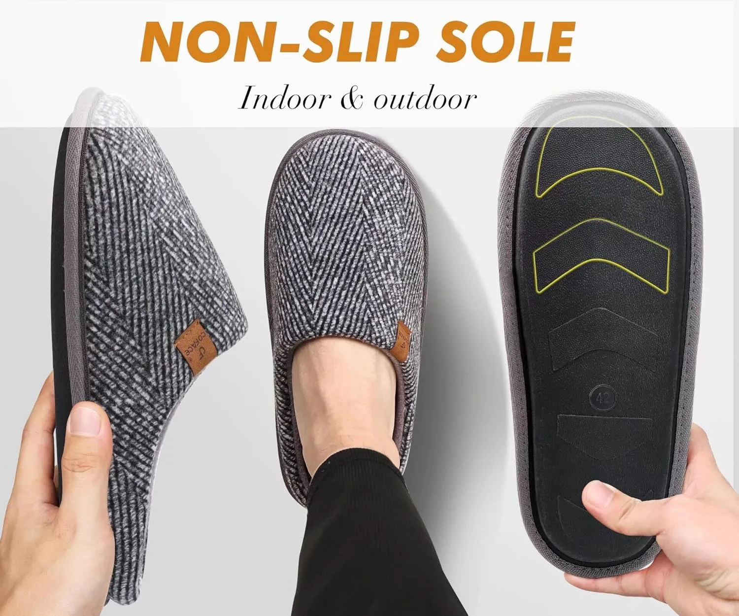 COFACE Unisex Mens Womens Cozy Memory Foam Scuff Slippers Casual Slip On Warm House Shoes Indoor/Outdoor Felt Sandal Slippers With Arch Support Rubber Sole Size 4-15