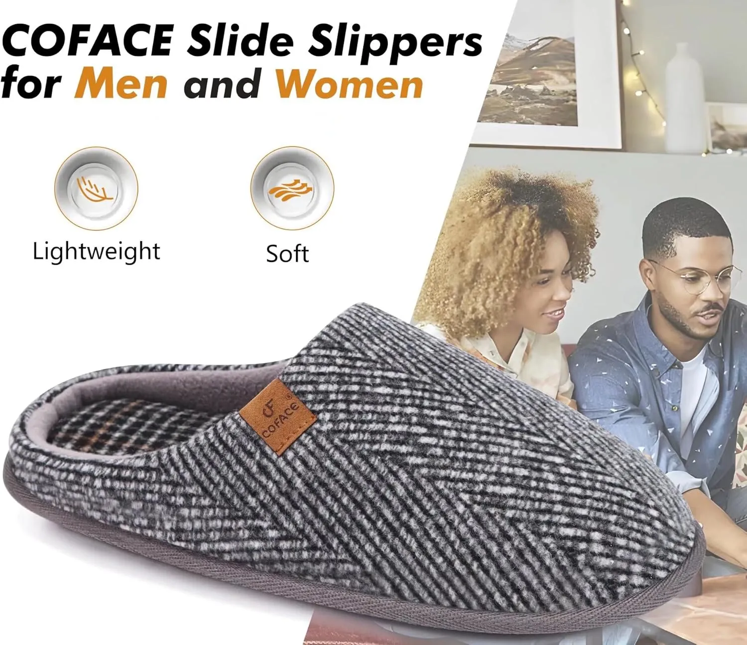 COFACE Unisex Mens Womens Cozy Memory Foam Scuff Slippers Casual Slip On Warm House Shoes Indoor/Outdoor Felt Sandal Slippers With Arch Support Rubber Sole Size 4-15