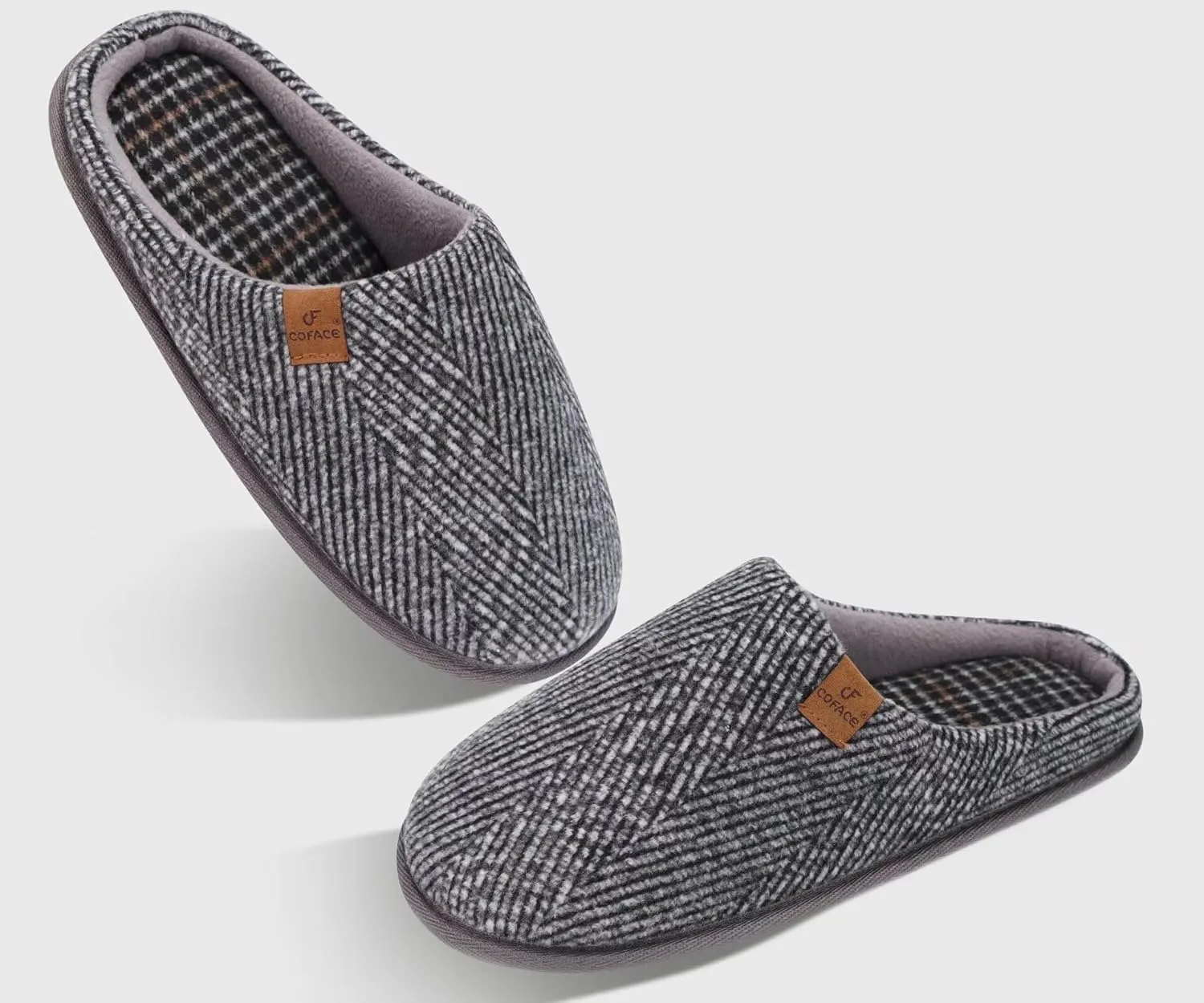 COFACE Unisex Mens Womens Cozy Memory Foam Scuff Slippers Casual Slip On Warm House Shoes Indoor/Outdoor Felt Sandal Slippers With Arch Support Rubber Sole Size 4-15