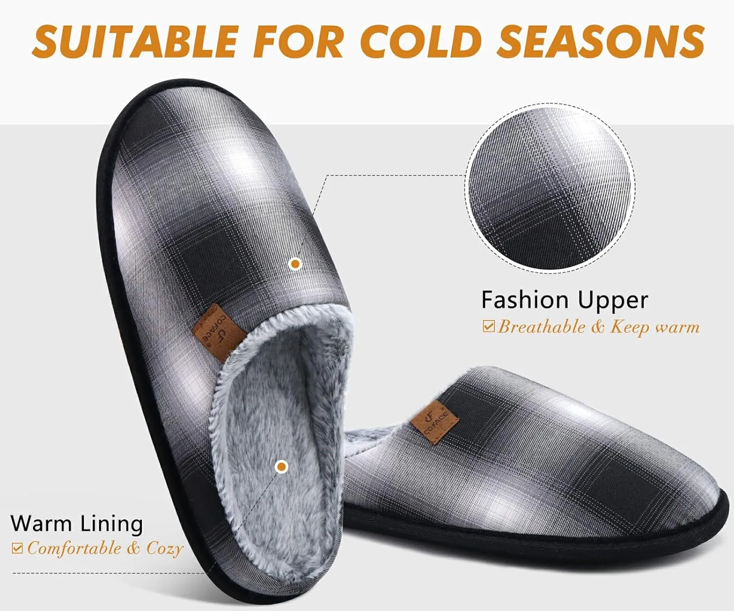 COFACE Unisex Mens Womens Cozy Memory Foam Scuff Slippers Casual Slip On Warm House Shoes Indoor/Outdoor Sandal Slippers With Arch Support Rubber Sole Size 4-15