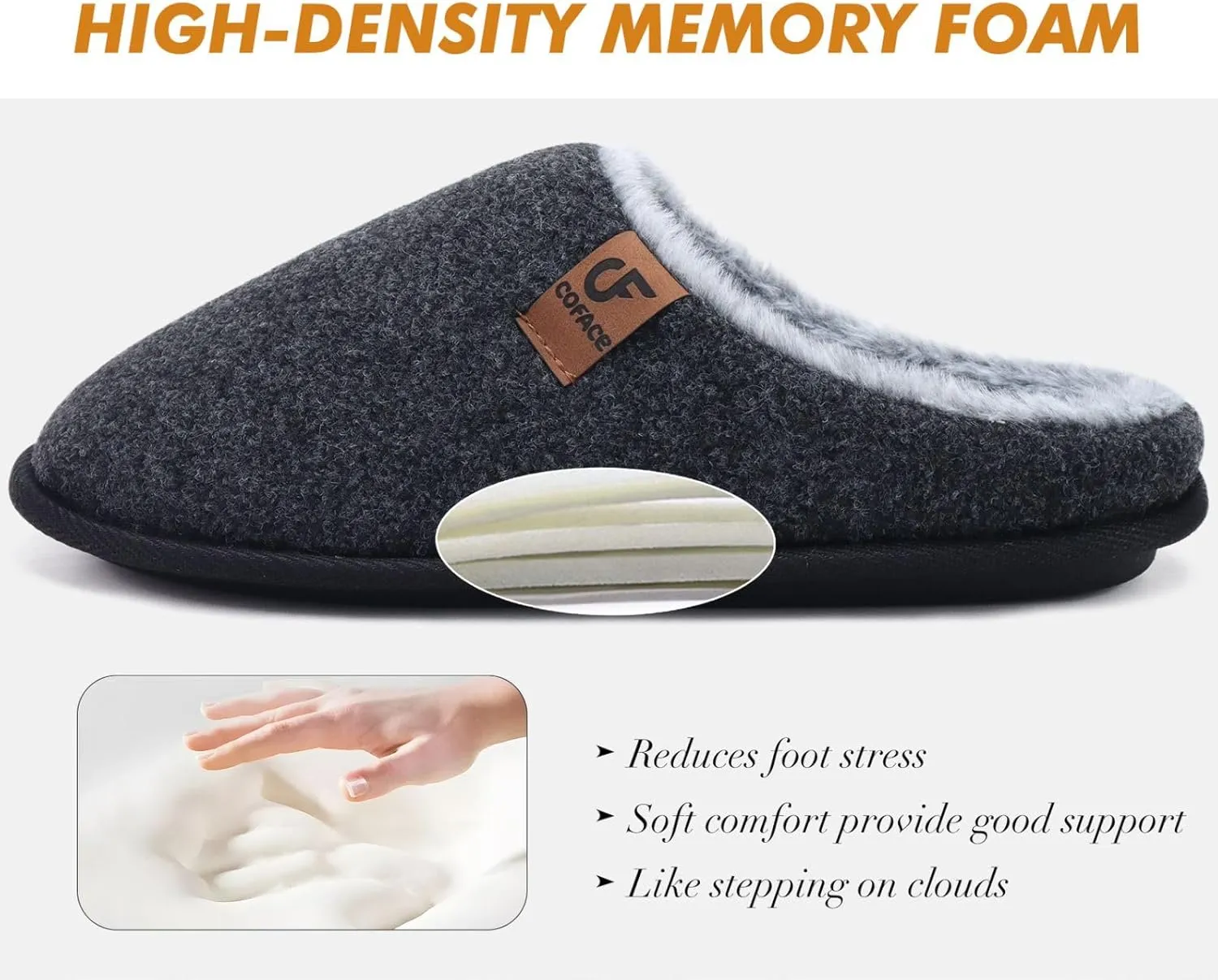 COFACE Unisex Mens Womens Cozy Memory Foam Scuff Slippers Casual Slip On Warm House Shoes Indoor/Outdoor Sandal Slippers With Arch Support Rubber Sole Size 4-15