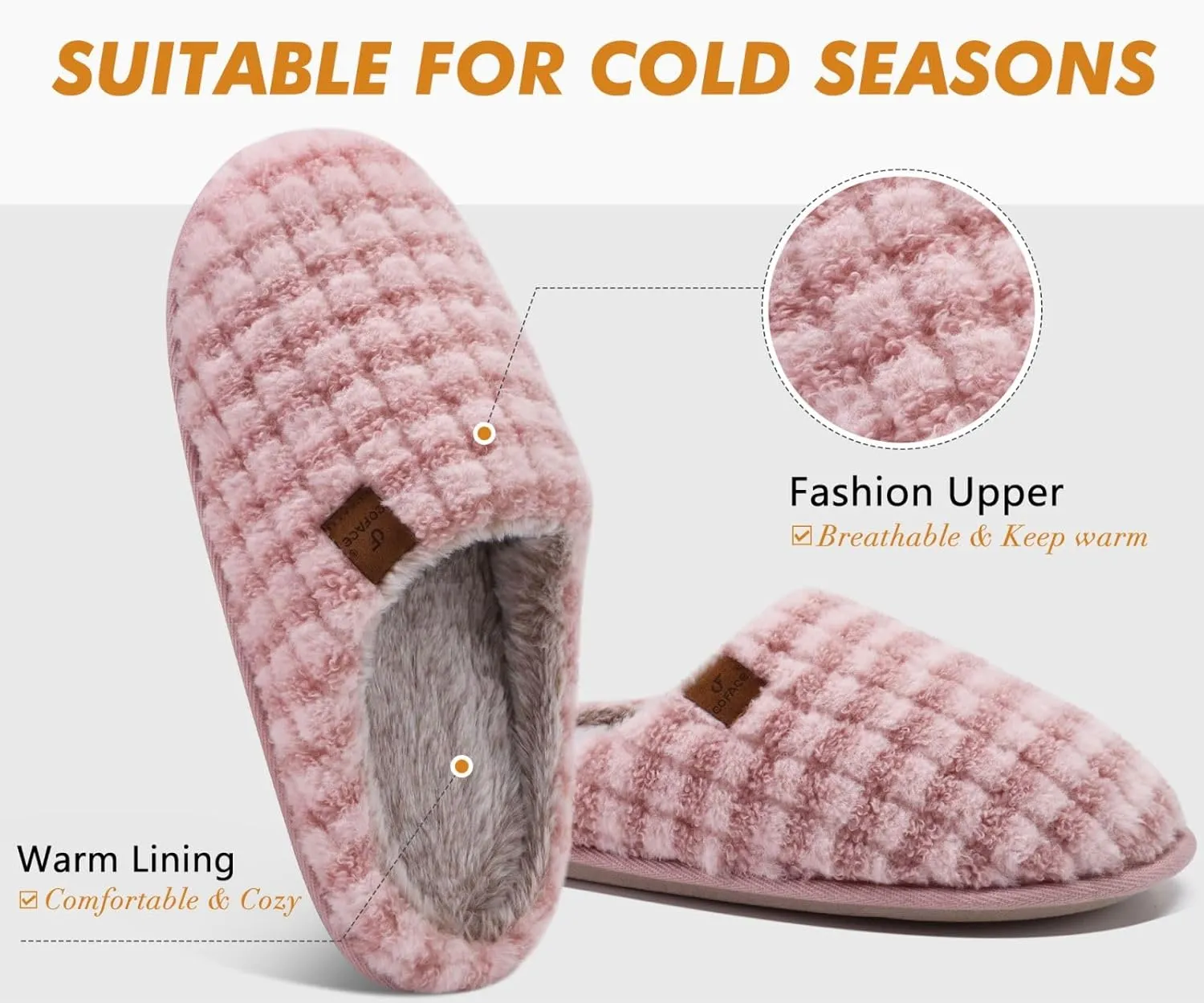 COFACE Unisex Mens Womens Cozy Memory Foam Scuff Slippers Casual Slip On Warm House Shoes Indoor/Outdoor Sandal Slippers With Arch Support Rubber Sole Size 4-15