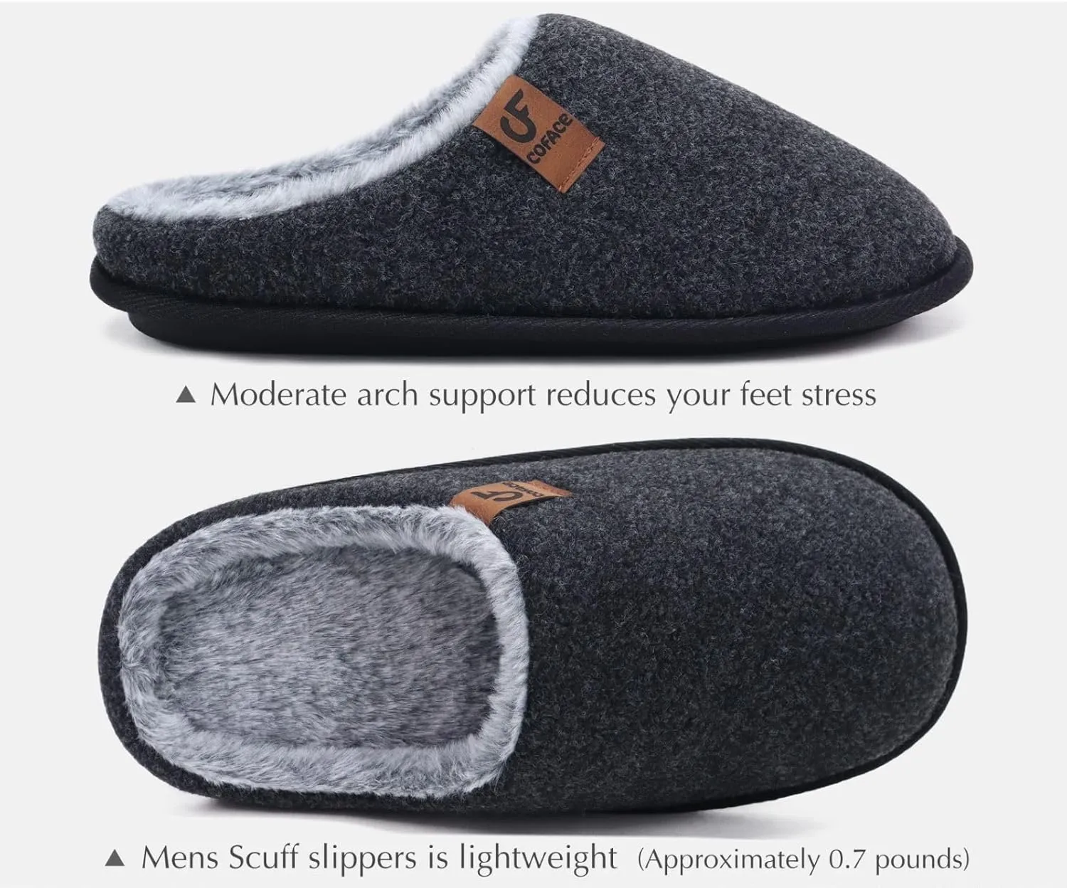 COFACE Unisex Mens Womens Cozy Memory Foam Scuff Slippers Casual Slip On Warm House Shoes Indoor/Outdoor Sandal Slippers With Arch Support Rubber Sole Size 4-15