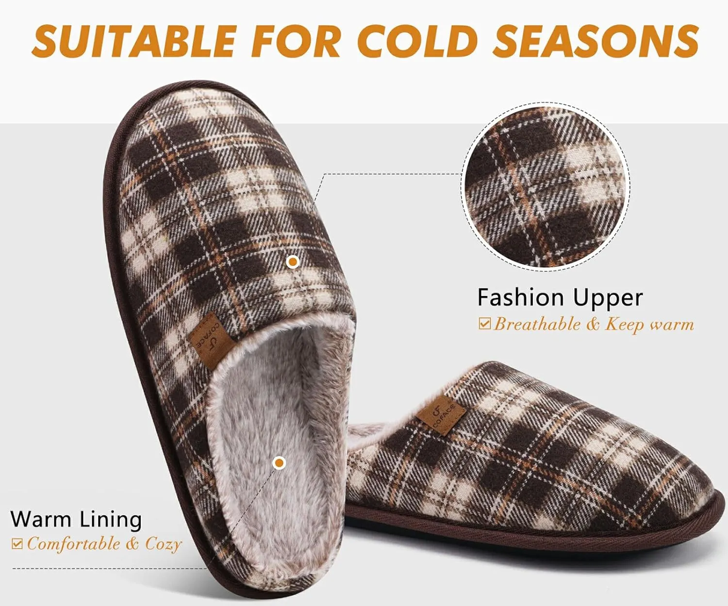 COFACE Unisex Mens Womens Cozy Memory Foam Scuff Slippers Casual Slip On Warm House Shoes Indoor/Outdoor Sandal Slippers With Arch Support Rubber Sole Size 4-15