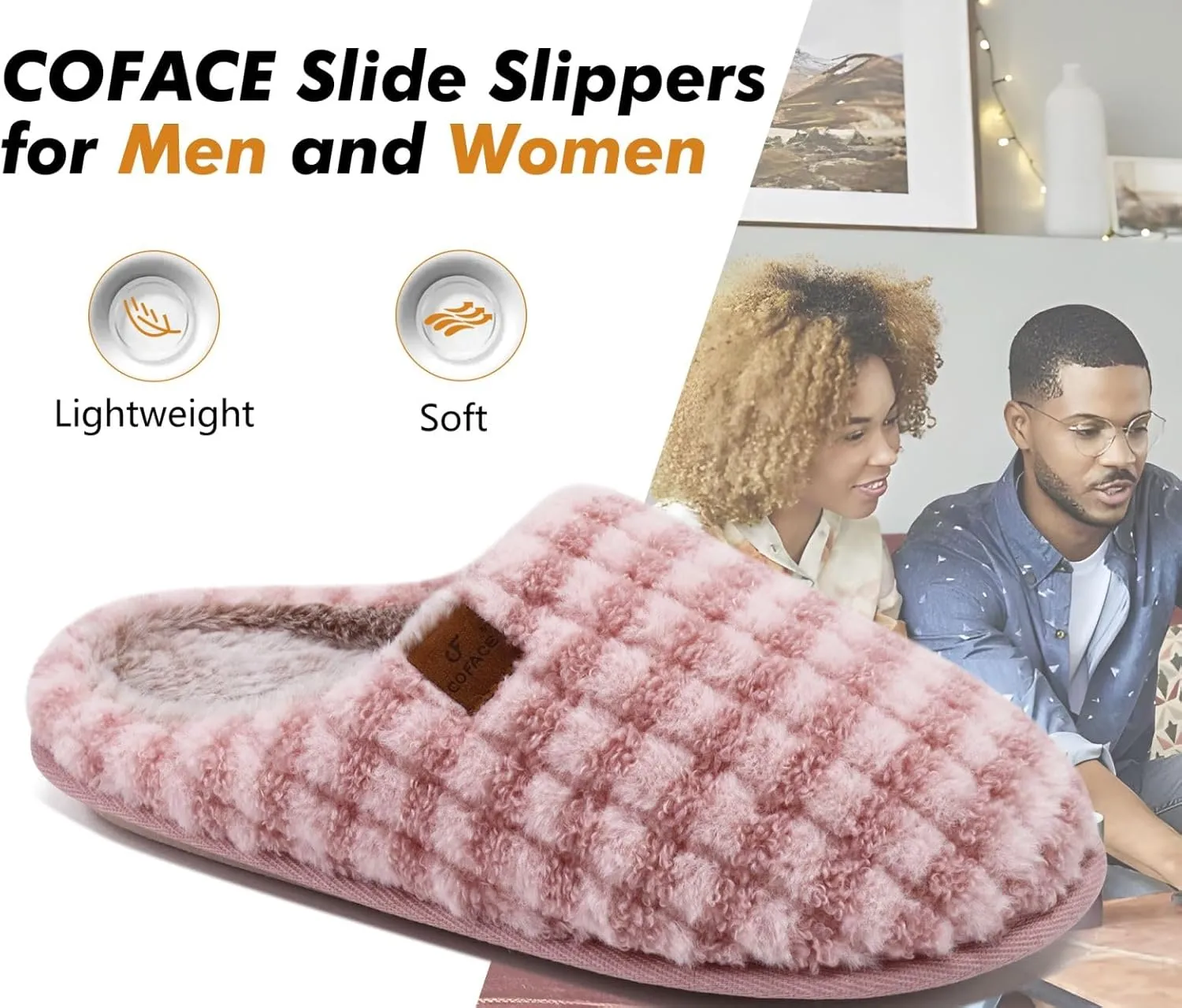 COFACE Unisex Mens Womens Cozy Memory Foam Scuff Slippers Casual Slip On Warm House Shoes Indoor/Outdoor Sandal Slippers With Arch Support Rubber Sole Size 4-15
