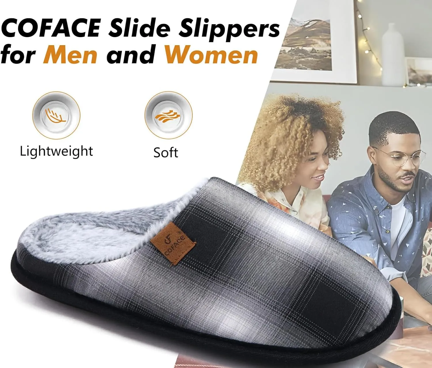 COFACE Unisex Mens Womens Cozy Memory Foam Scuff Slippers Casual Slip On Warm House Shoes Indoor/Outdoor Sandal Slippers With Arch Support Rubber Sole Size 4-15