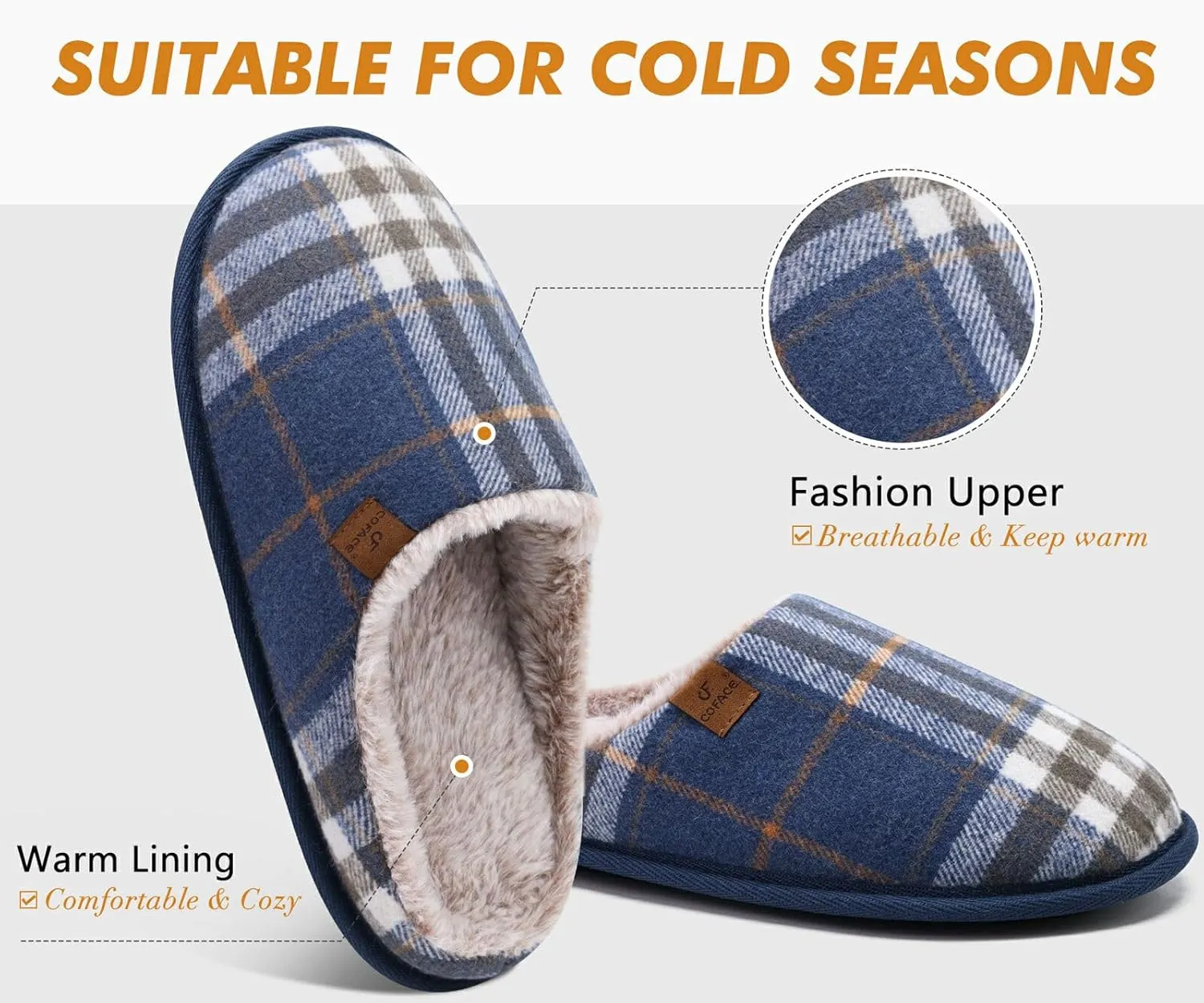 COFACE Unisex Mens Womens Cozy Memory Foam Scuff Slippers Casual Slip On Warm House Shoes Indoor/Outdoor Sandal Slippers With Arch Support Rubber Sole Size 4-15