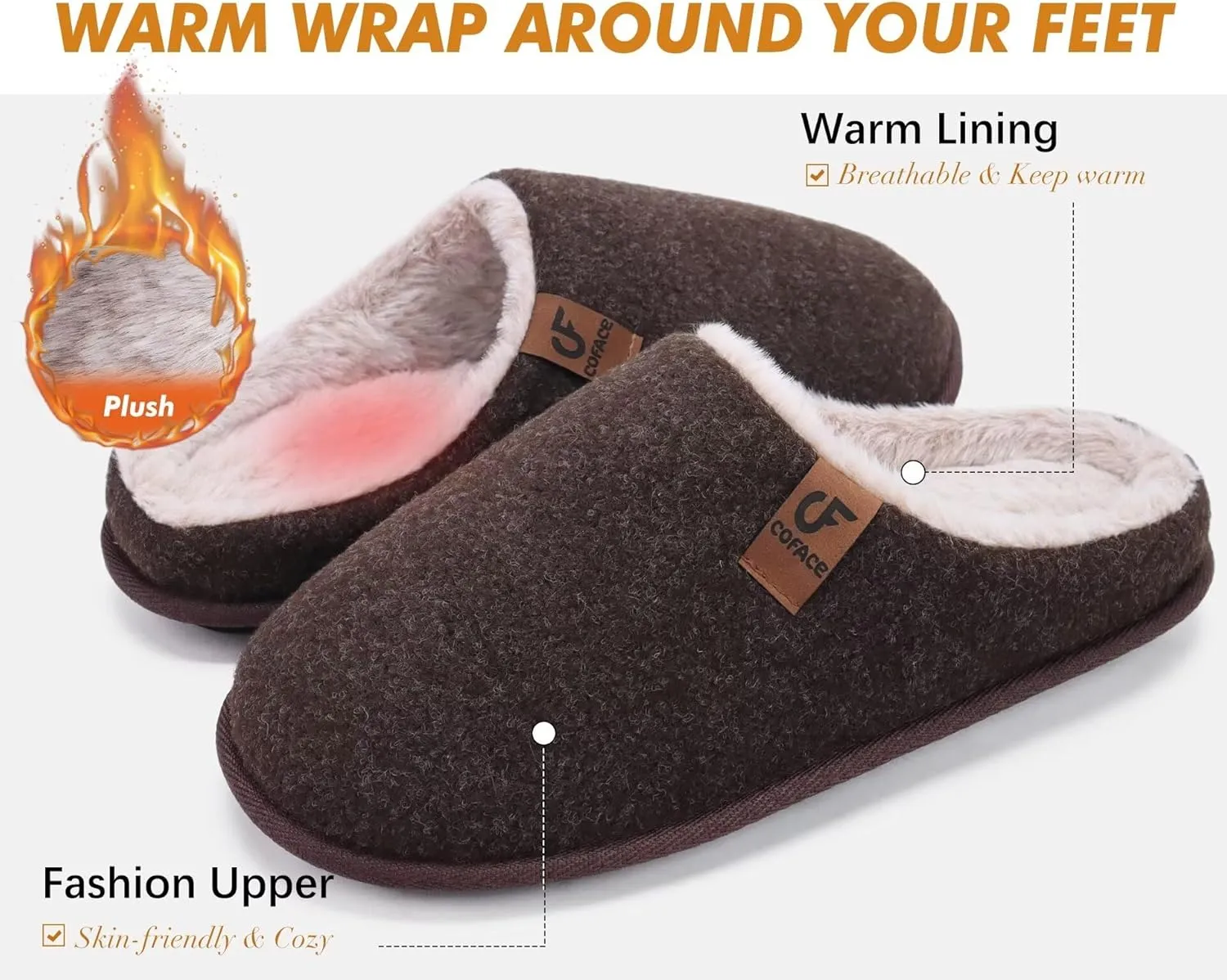 COFACE Unisex Mens Womens Cozy Memory Foam Scuff Slippers Casual Slip On Warm House Shoes Indoor/Outdoor Sandal Slippers With Arch Support Rubber Sole Size 4-15