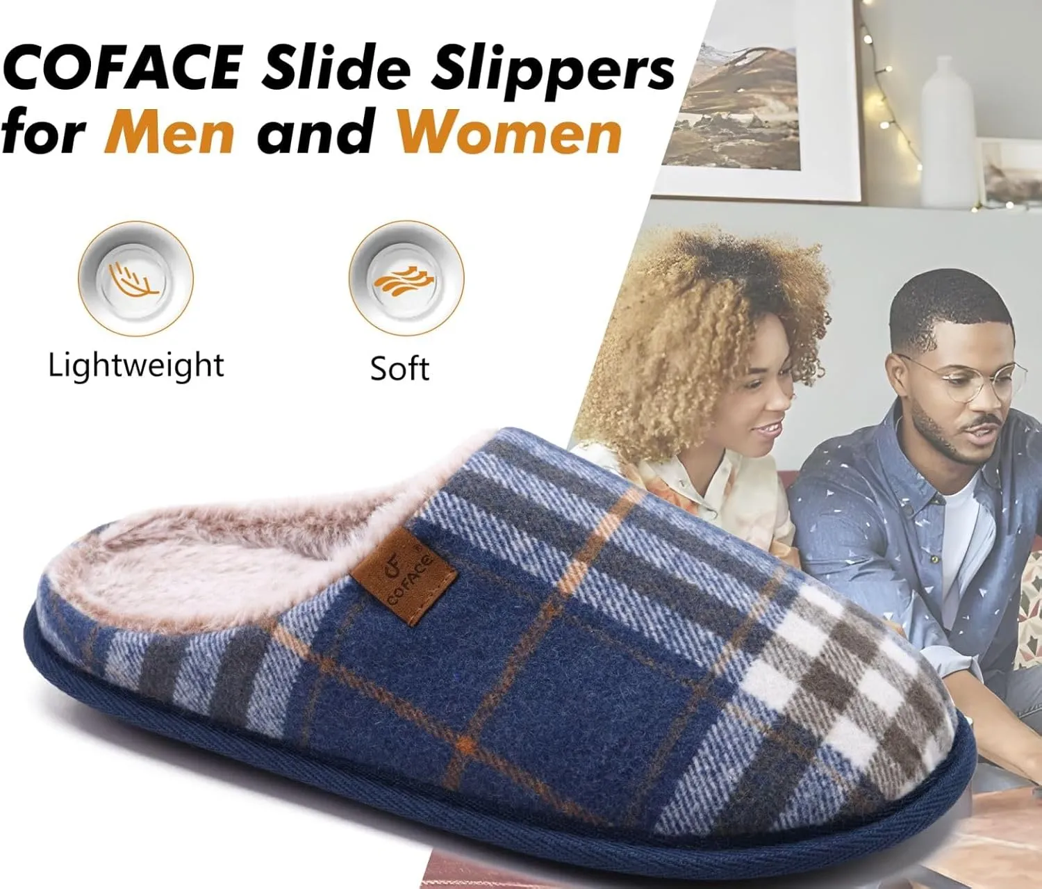 COFACE Unisex Mens Womens Cozy Memory Foam Scuff Slippers Casual Slip On Warm House Shoes Indoor/Outdoor Sandal Slippers With Arch Support Rubber Sole Size 4-15