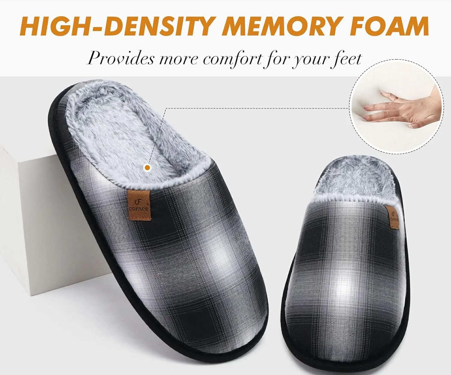 COFACE Unisex Mens Womens Cozy Memory Foam Scuff Slippers Casual Slip On Warm House Shoes Indoor/Outdoor Sandal Slippers With Arch Support Rubber Sole Size 4-15