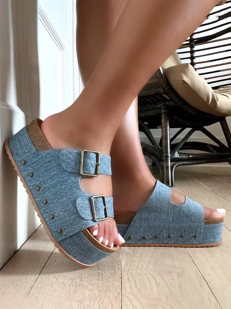 Double Buckle Strap Platform Sandals