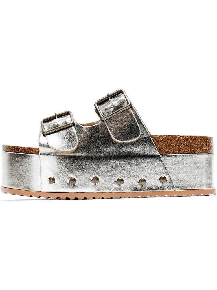 Double Buckle Strap Platform Sandals