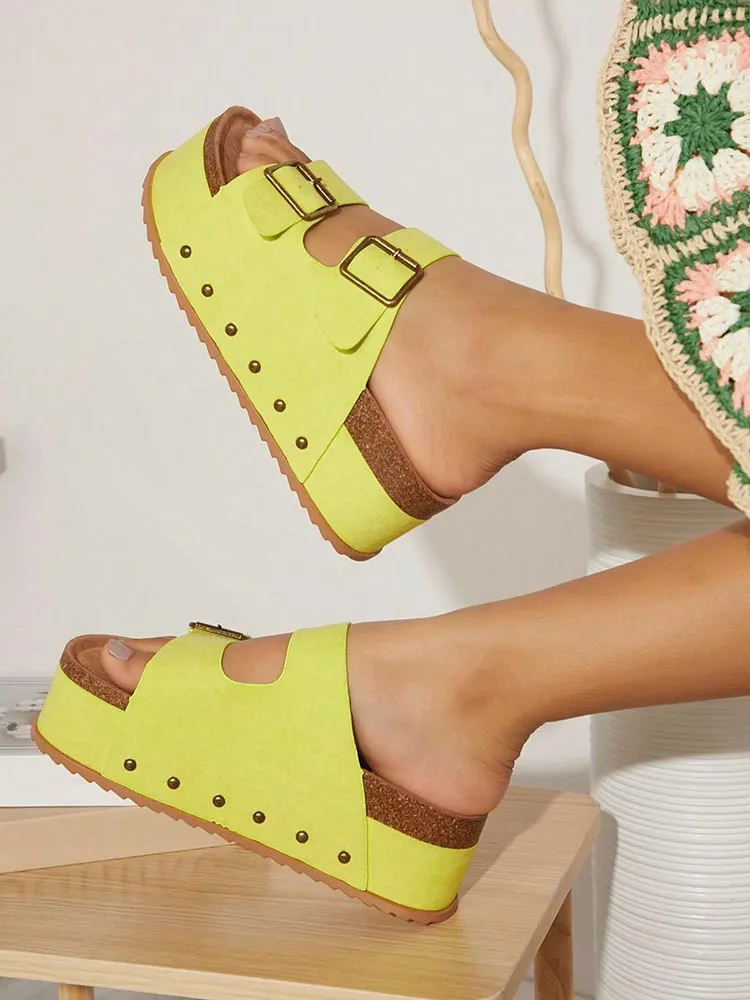 Double Buckle Strap Platform Sandals