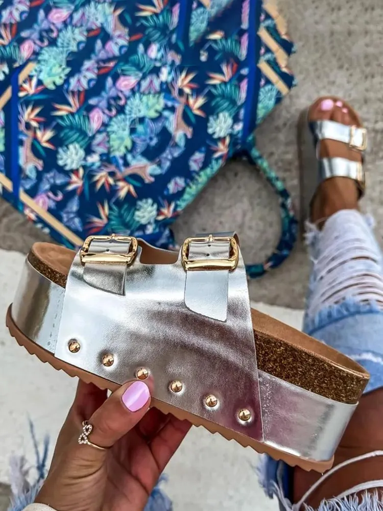 Double Buckle Strap Platform Sandals