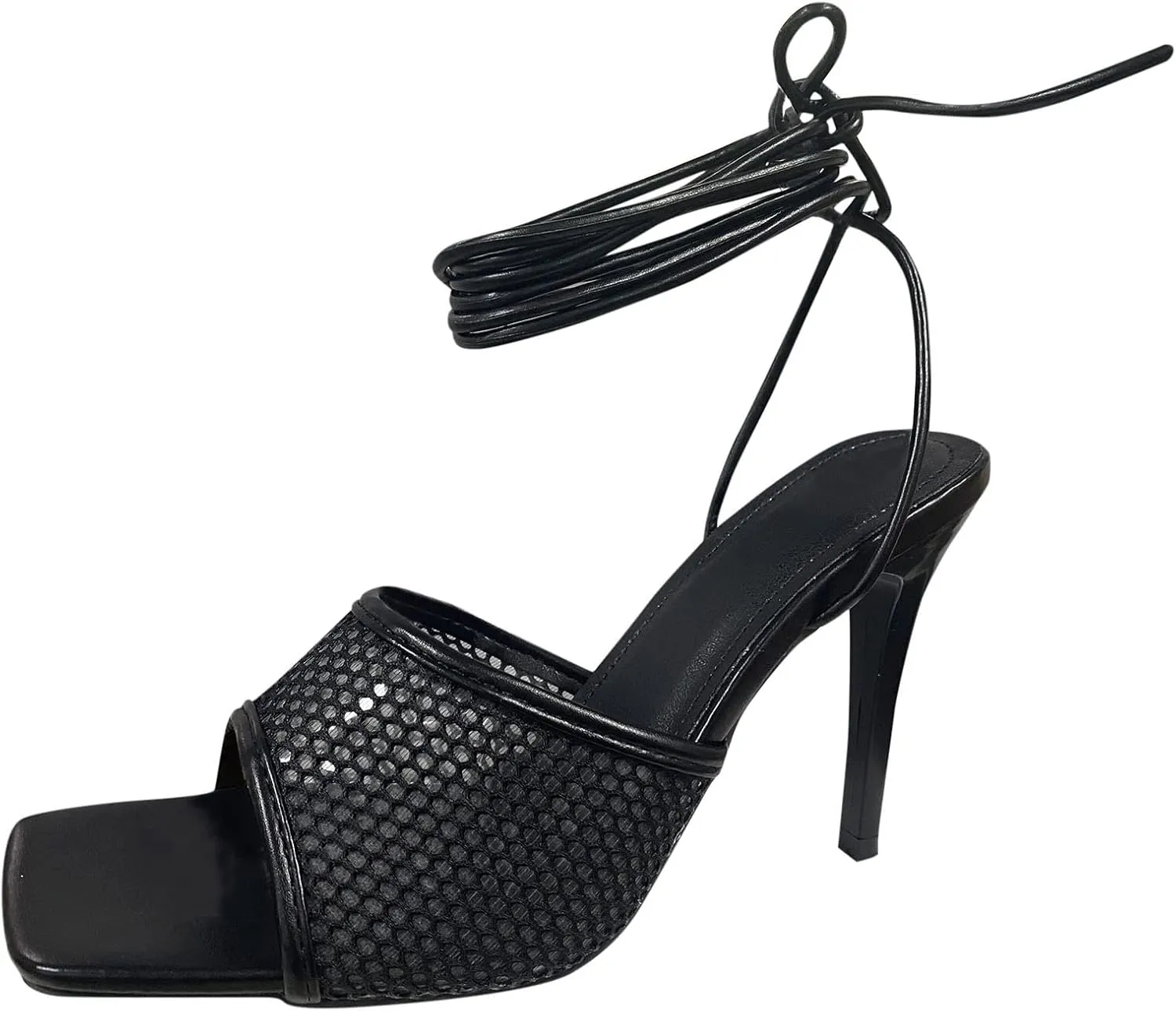 Eduavar Sandals for Women Dressy Summer, Womens Sandals Sexy High Sandals Strap Heel Mesh Solid Sandals Open Toe Comfy Sandals