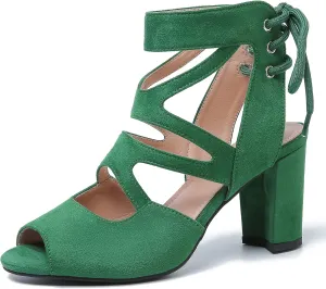 fereshte Womens Gladiator Sandals Strappy Lace Up Hollow Out Chunky High Heels