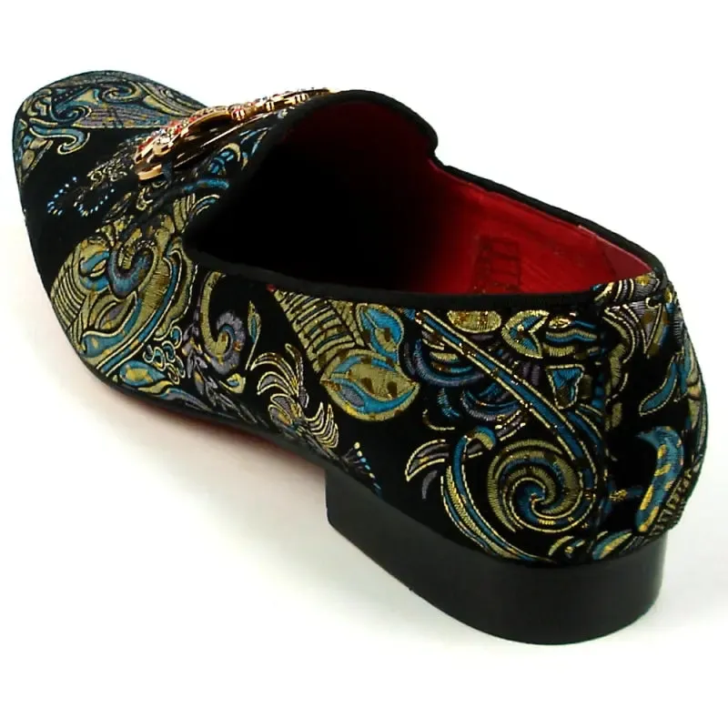 Fiesso FI-7427 Blue Slip on Butterfly Loafers