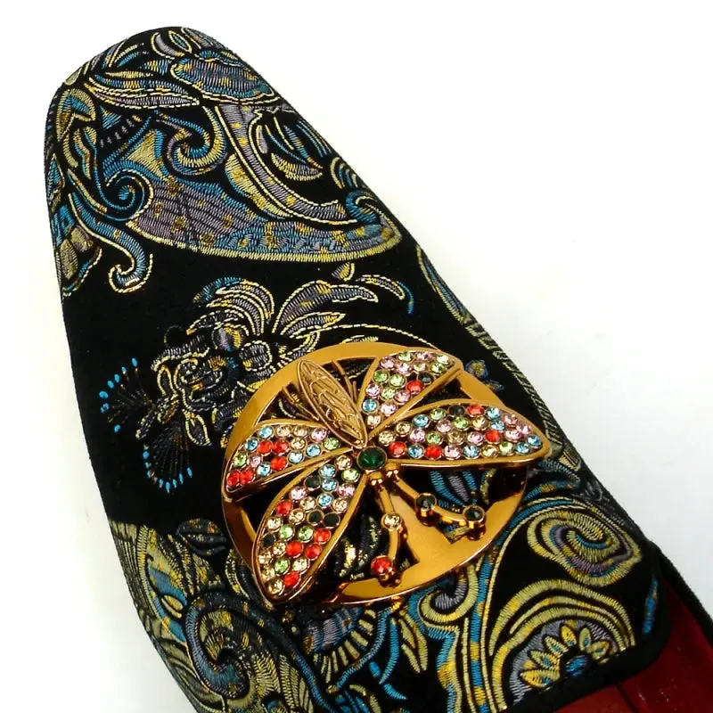 Fiesso FI-7427 Blue Slip on Butterfly Loafers