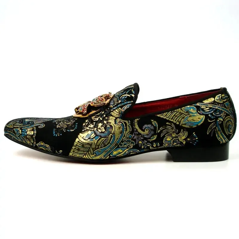 Fiesso FI-7427 Blue Slip on Butterfly Loafers