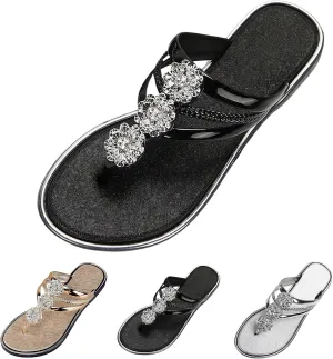 Flip Flops for Women Comfortable Flat Sandals with Rhinestone Summer Slip On Dressy Thong Sandals Fashion Lightweight Flip Flop Sandals Casual Herringbone Slippers