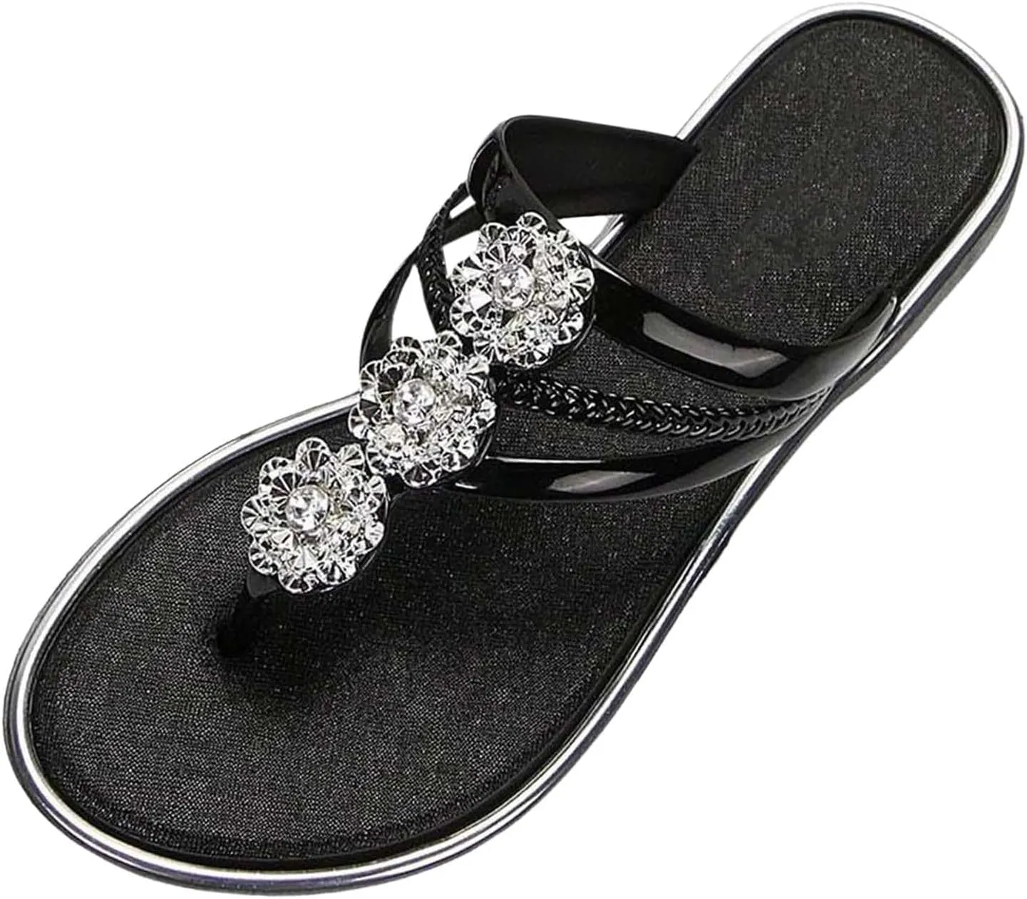 Flip Flops for Women Comfortable Flat Sandals with Rhinestone Summer Slip On Dressy Thong Sandals Fashion Lightweight Flip Flop Sandals Casual Herringbone Slippers